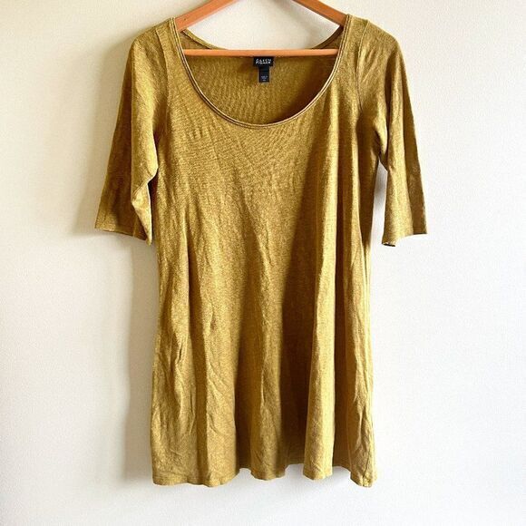 EILEEN FISHER 100% LINEN OLIVE GREEN‎ SHORT SLEEVE BOAT NECK MINI DRESS S… - Picture 1 of 4